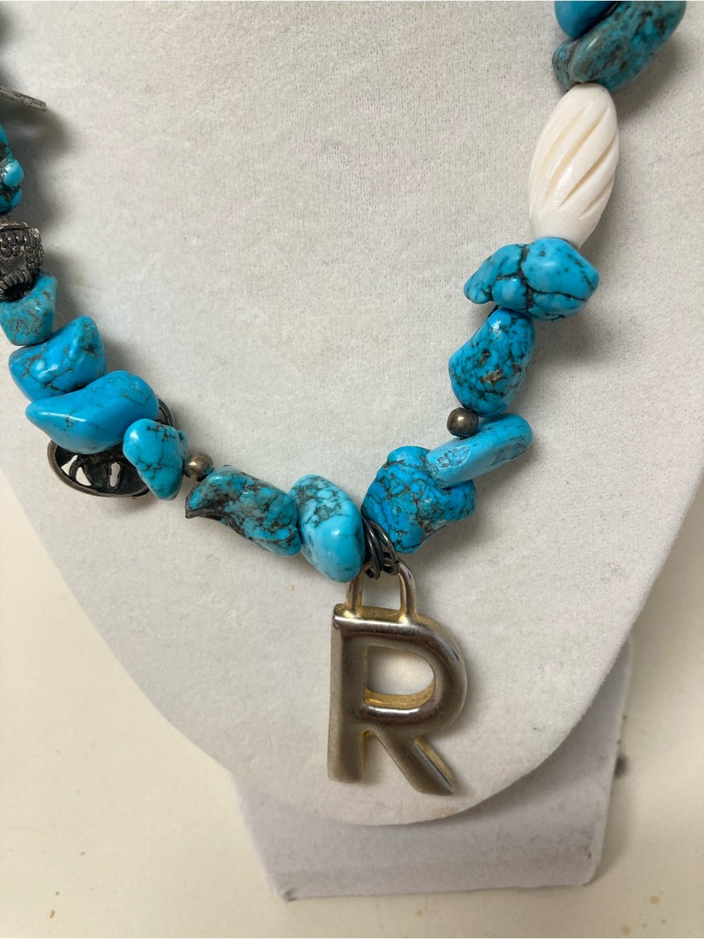 Initial R Necklace w/Turqoise
